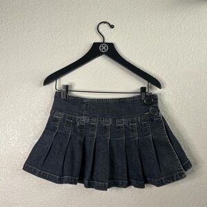 Dark Denim Pleated Mini Skirt